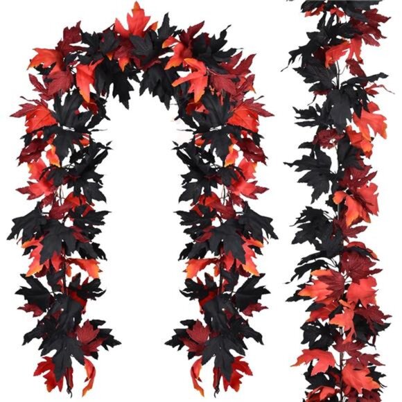 New 2 Pack Halloween Fall Maple Garland - 5.9ft/Piece Artificial Hanging - Picture 1 of 8